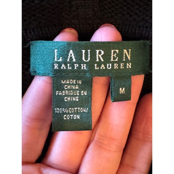 Lauren Ralph Lauren Sweater Women Medium Black Hooded Toggle Button Cardigan - Picture 8 of 9